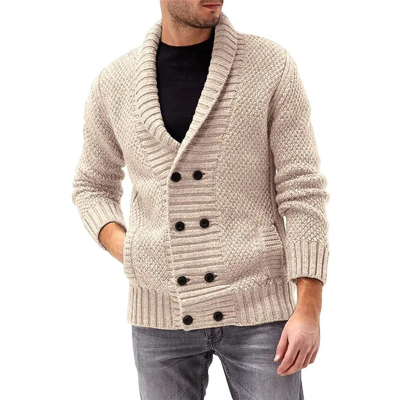Warm Men's Cashmere Crew Neck Sweater with Pockets