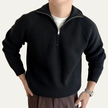 VogeLuxe | Men’s Quarter Zip Pullover with Vertical Ribbing