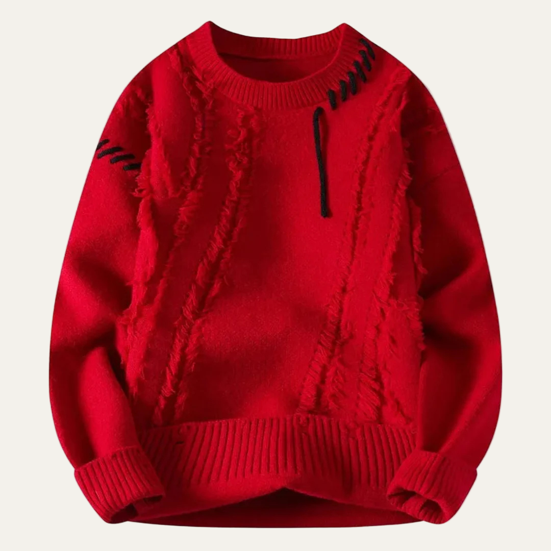 VogeLuxe | Men’s Distressed Fringe Knit Sweater