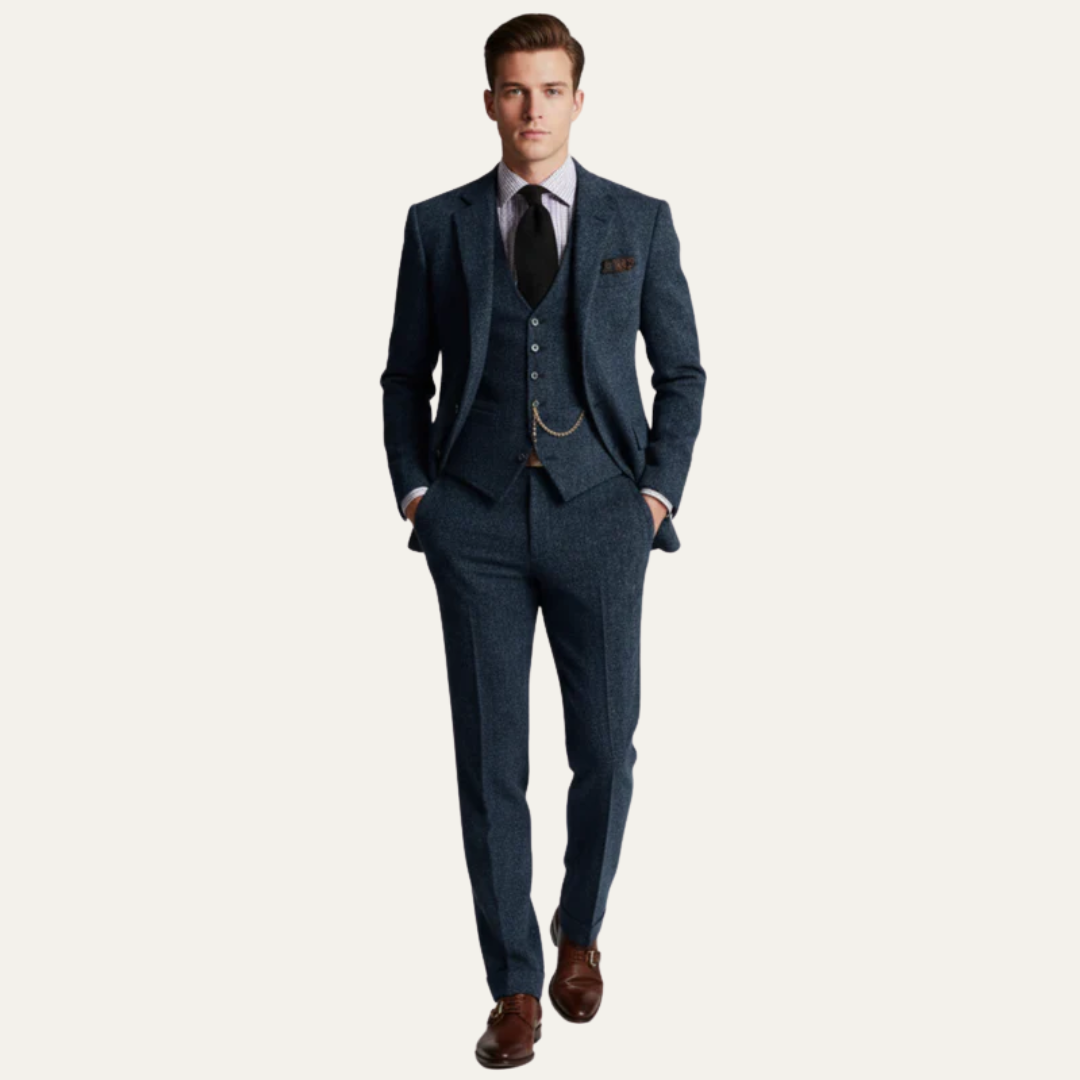 VogeLuxe | Men’s Textured Tweed Three Piece Suit