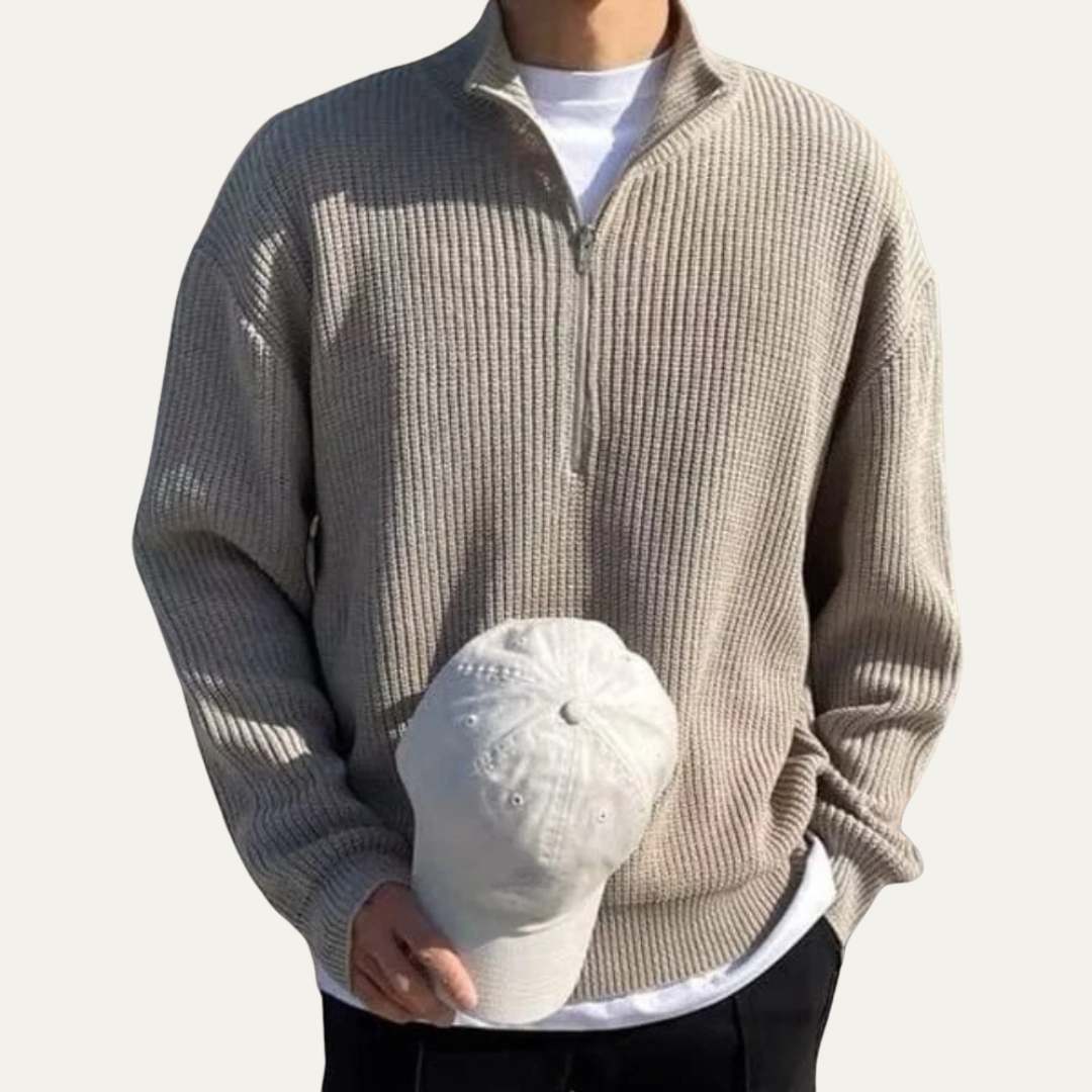 VogeLuxe | Men’s Oversized Quarter Zip Rib Knit Sweater
