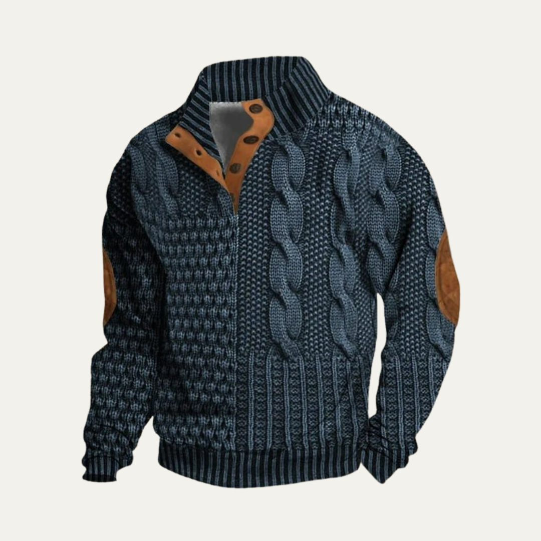 VogeLuxe | Men’s Buttoned Mock Neck Knit Sweater