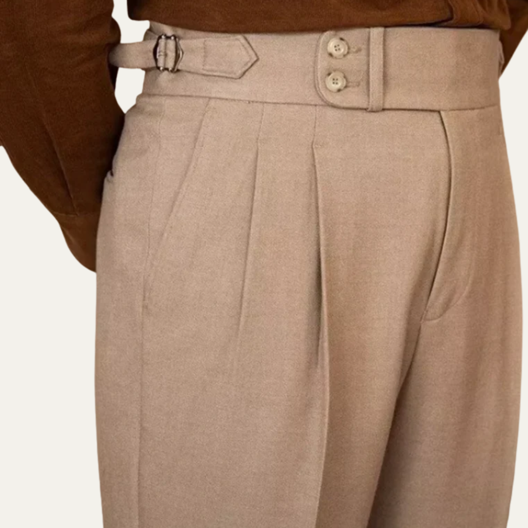 VogeLuxe | Men’s High-Waisted Trousers with Pleats and Cuffed Hem