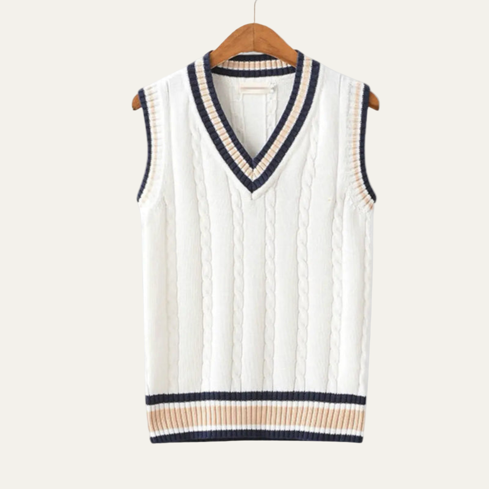VogeLuxe | Men’s Textured V Neck Striped Sweater Vest