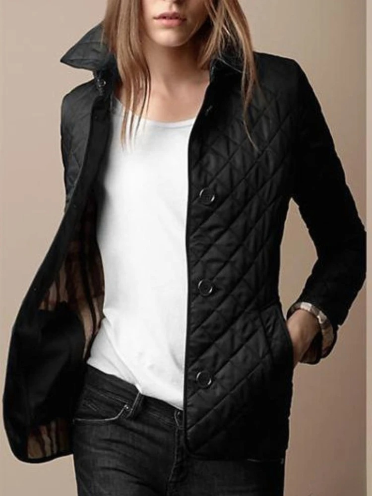 Ladies Padded Coat with Classic Collar - BritishElegance