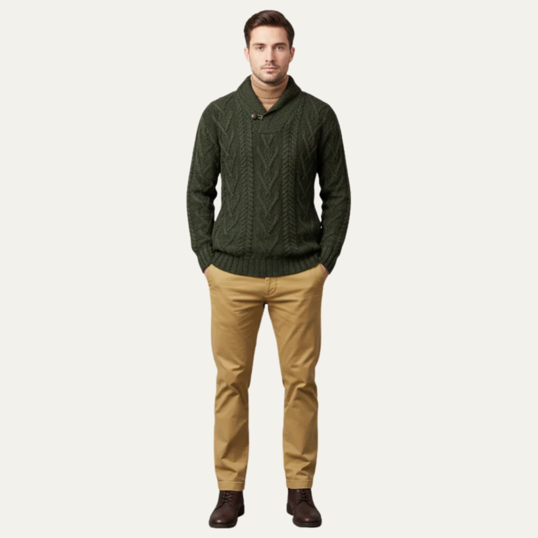 VogeLuxe | Men’s Shawl Collar Double Breasted Cable Knit Sweater