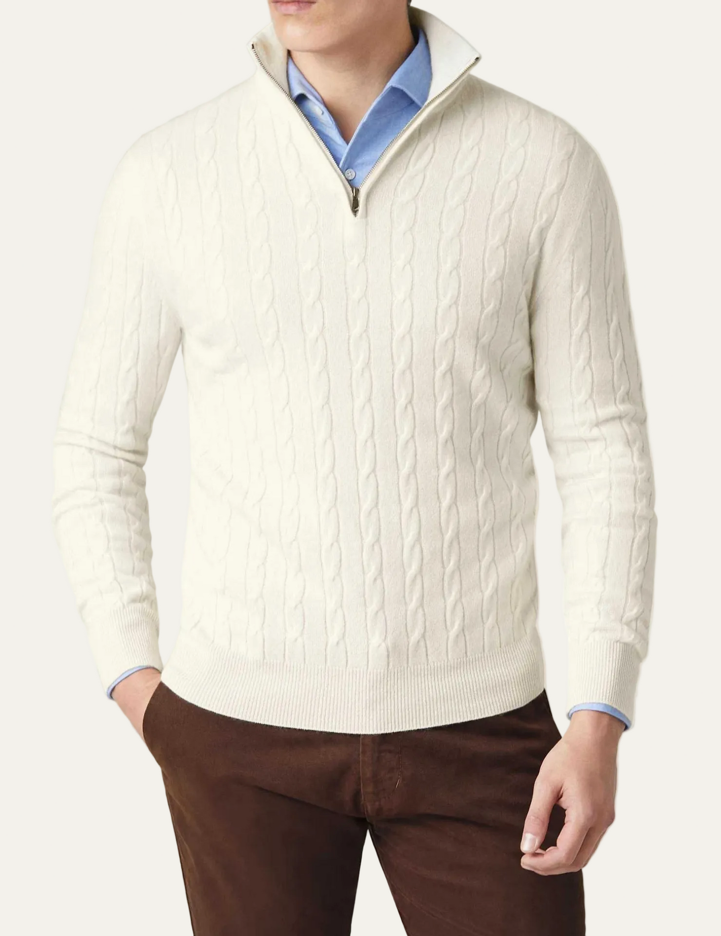 VogeLuxe | Men’s Cable Knit Quarter Zip Slim Fit Sweater