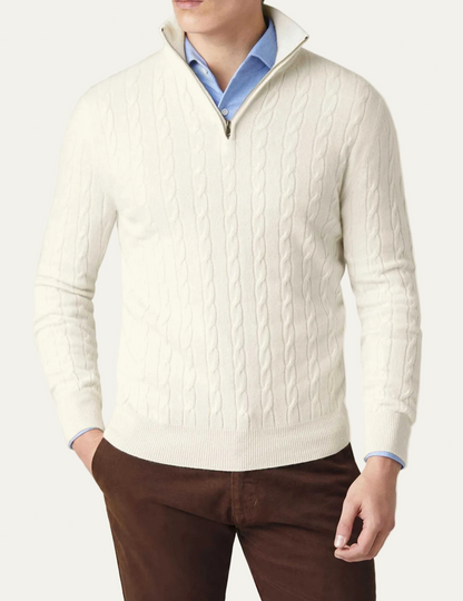 VogeLuxe | Men’s Cable Knit Quarter Zip Slim Fit Sweater