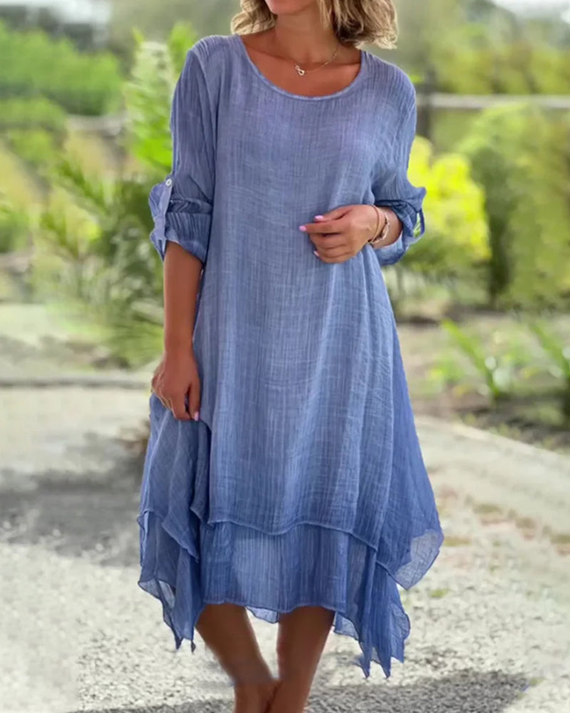 Comfy Women's Sundress Round Neck Knee Length Dress - VogeLuxe