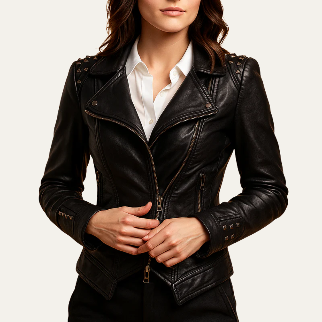 VogeLuxe | Women’s Studded Leather Motorcycle Jacket