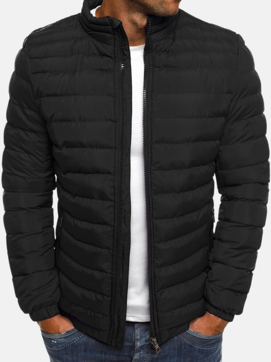Warm Men's Padded Zip Up Jacket with Fur Collar - VogeLuxe