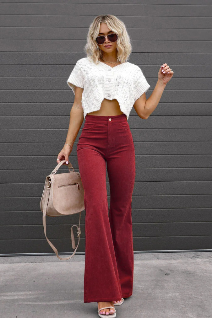 Classic Wide Leg Velvet Trousers for Women