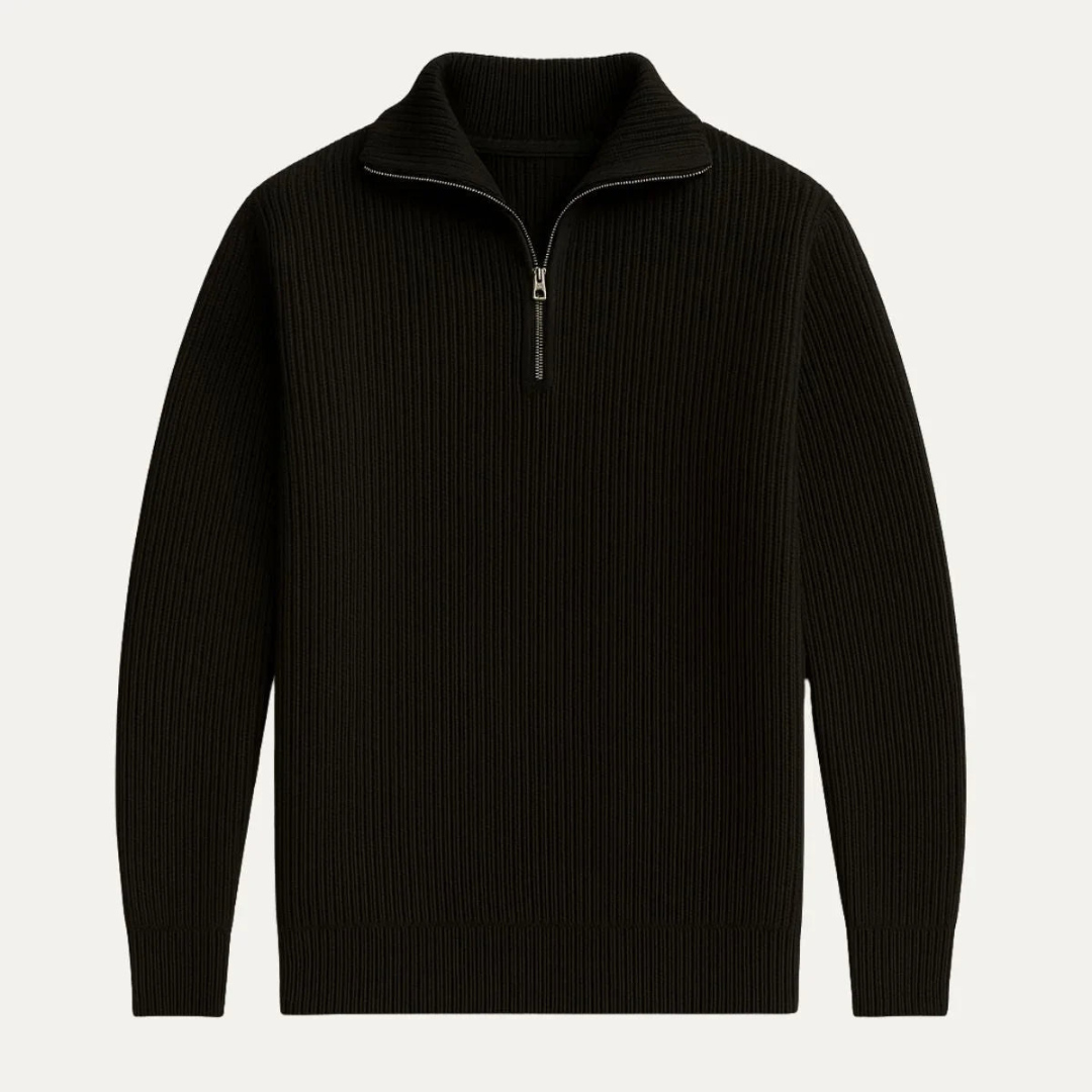 VogeLuxe | Men’s Wide Rib Quarter Zip Knit Sweater