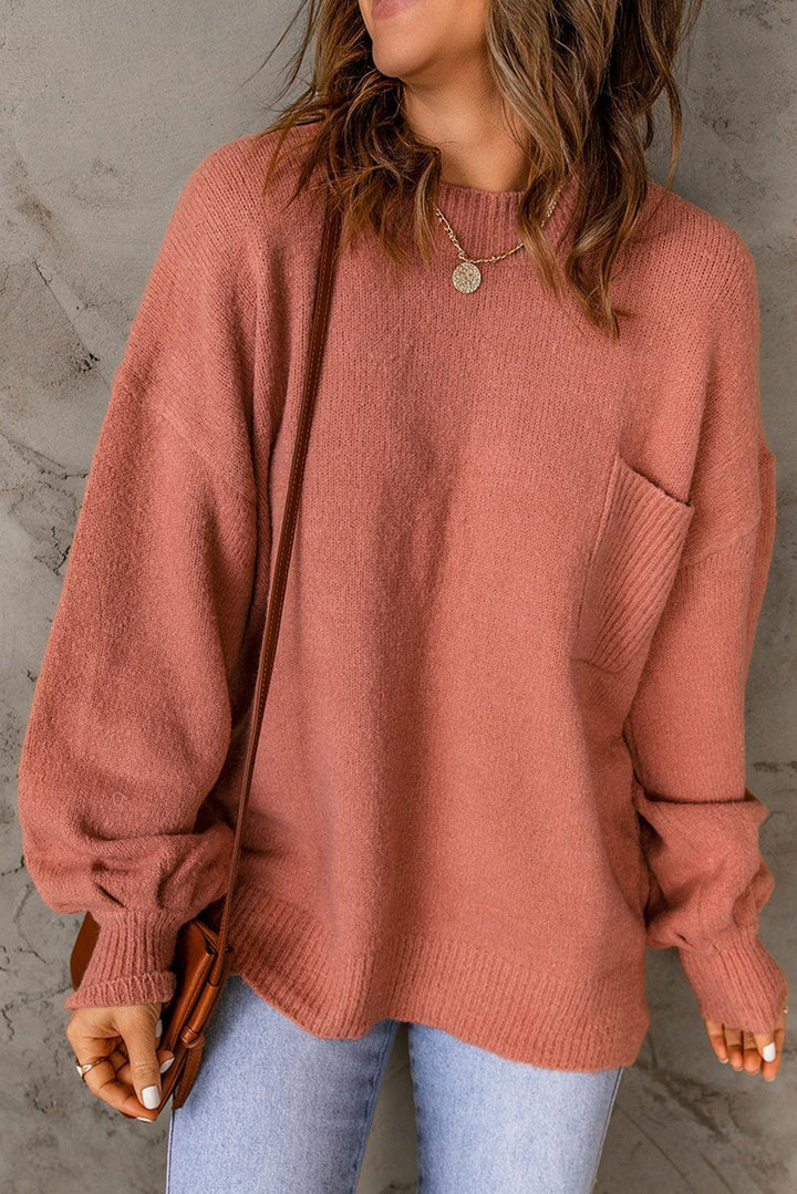 Cozy Large Pink Crew Neck Sweater for Women