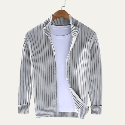 VogeLuxe | Men’s Wide Ribbed Full Zip Cardigan