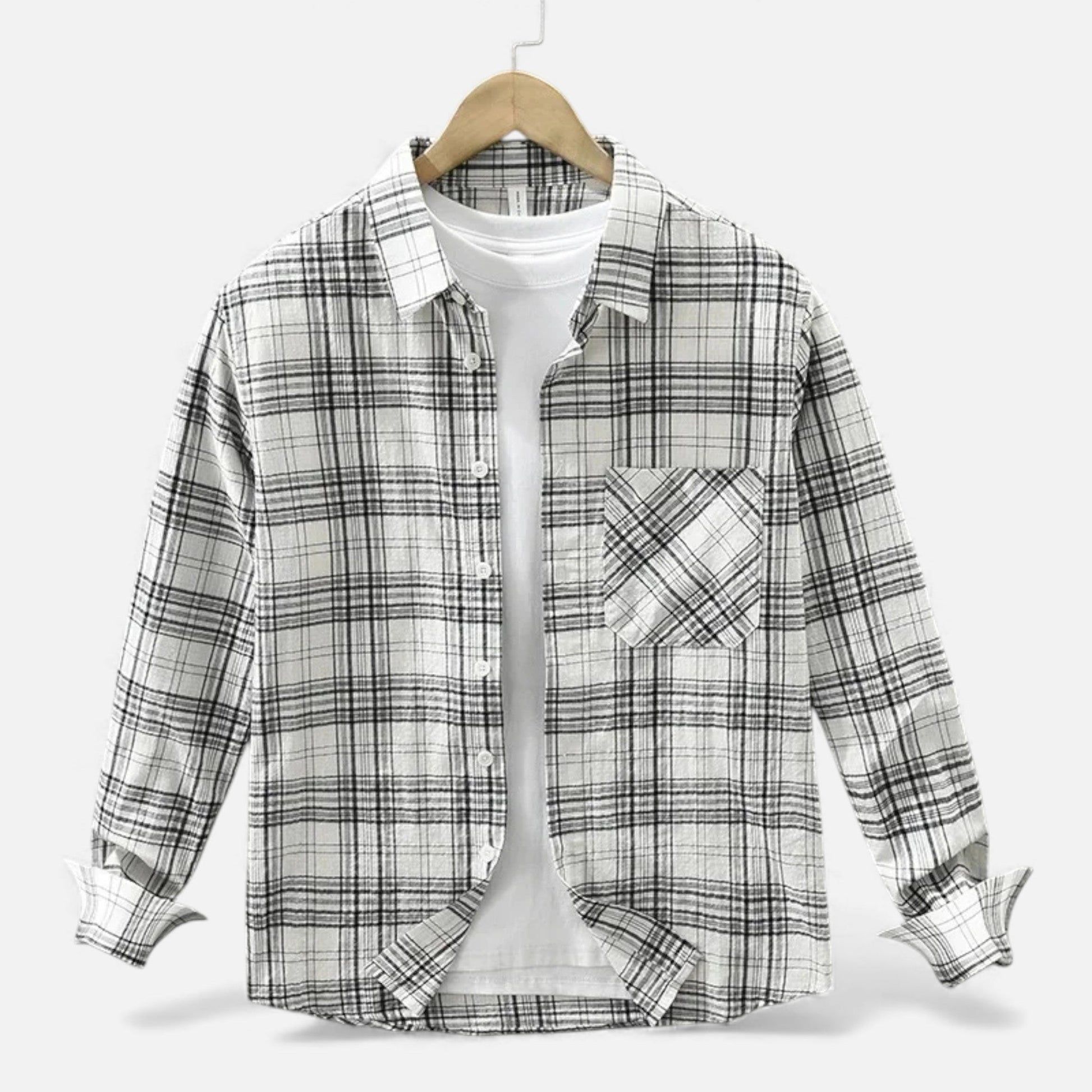 Men's Casual Flannel Shirt with Pocket - VogeLuxe