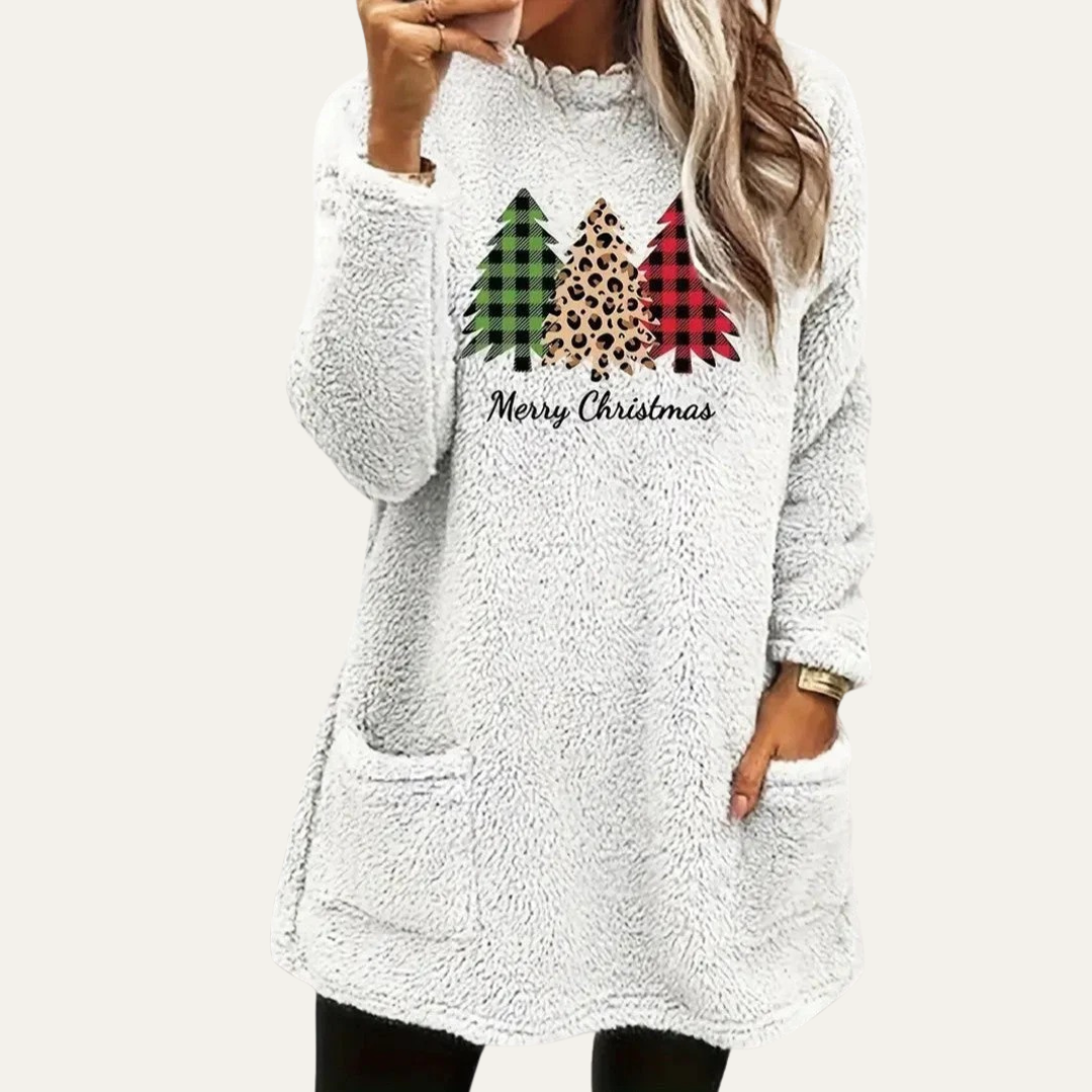 VogeLuxe | Women’s Fuzzy Christmas Tree Sherpa Lounge Top
