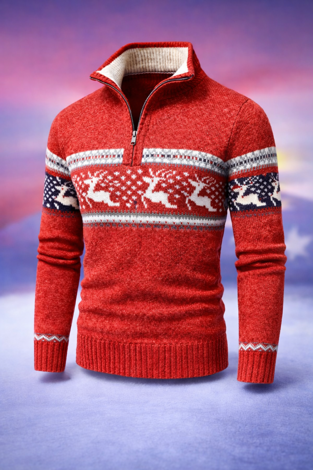 Classic Men's Patterned Half Zip Sweater