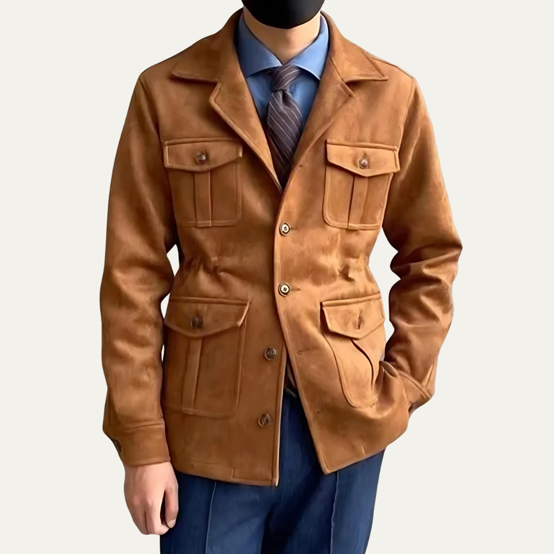 VogeLuxe | Men’s Suede Field Jacket with Four Flap Pockets