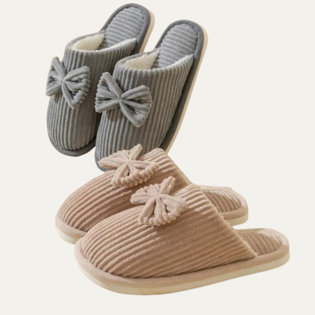 VogeLuxe | Women’s Corduroy Slip On House Slippers with Bow Detail