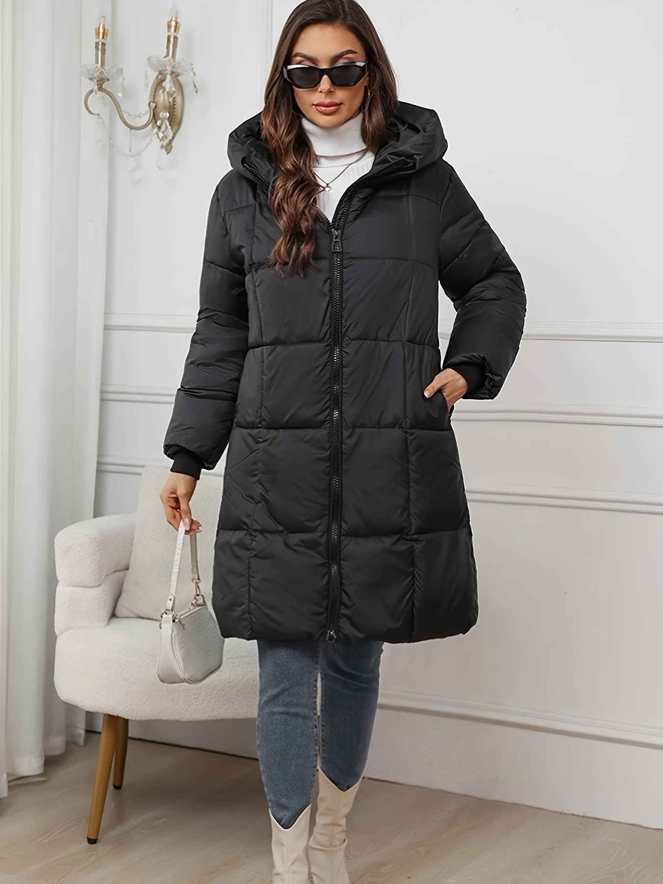 Warm Women's Puffer Coat with Hood for Outdoor Wear