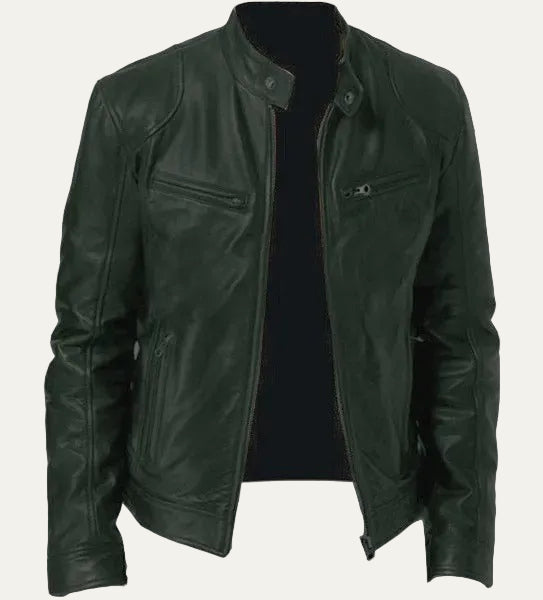 VogeLuxe | Men’s Slim Fit Racer Leather Jacket