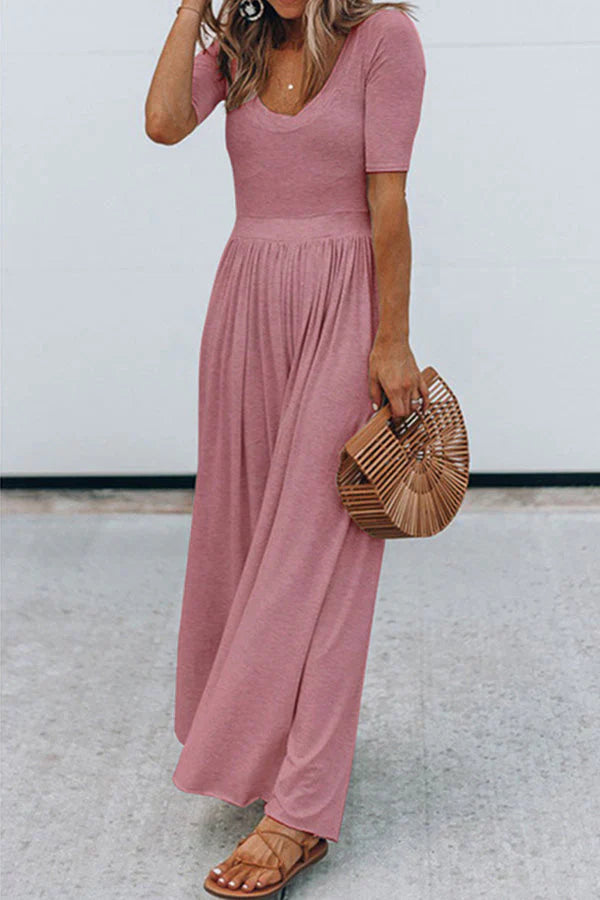 Summer Women's Short Sleeve V Neck Jumpsuit