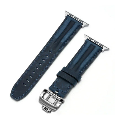 Stylish Leather Apple Watch Band With Silver Clasp