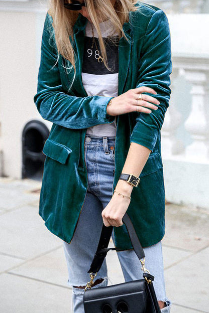 Soft Women's Velvet Jacket with Pockets
