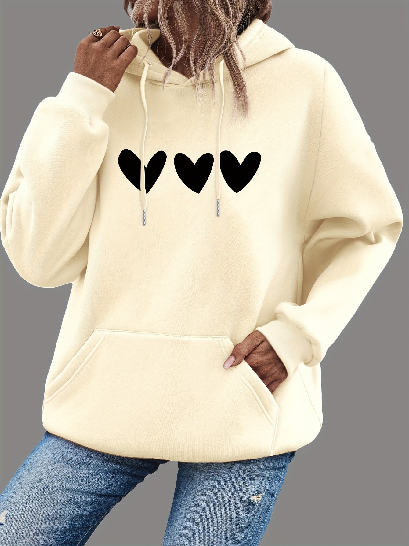 Cozy Women's Loose Fit Hoodie with Heart Pocket Detail