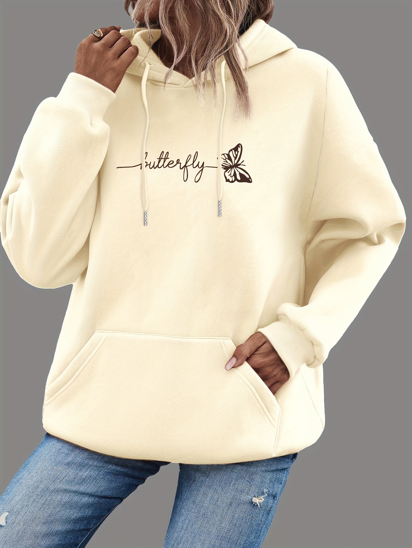 Cozy Women's Hooded Sweatshirt with Butterfly Design - VogeLuxe
