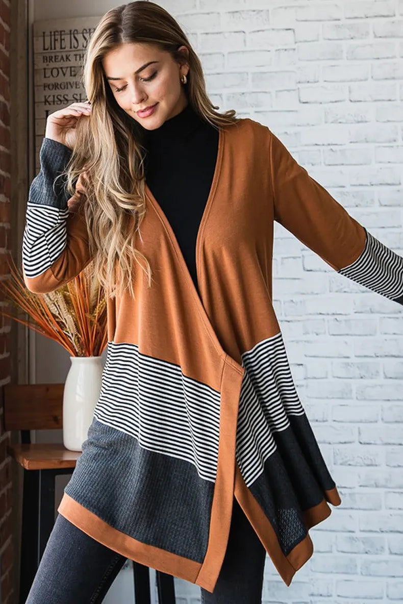 Cozy Winter Knit Striped Cardigan Sweater