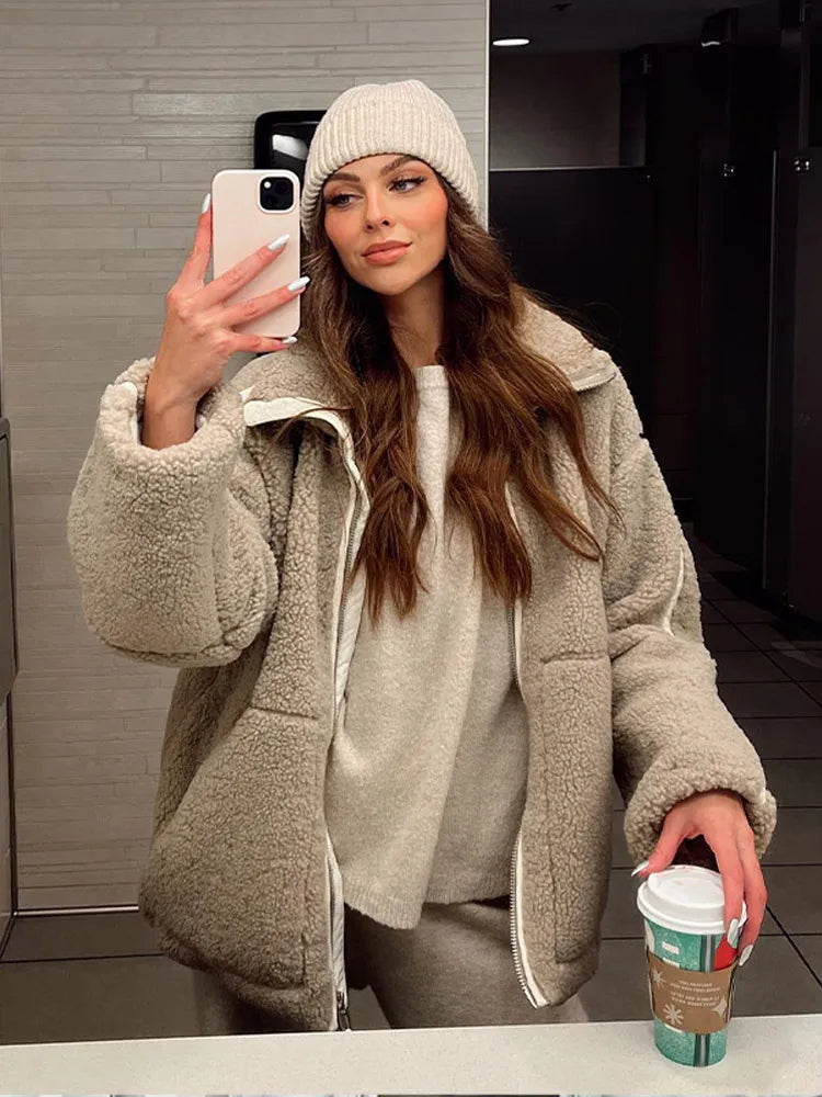 Cozy Women's Oversized Teddy Fleece Jacket