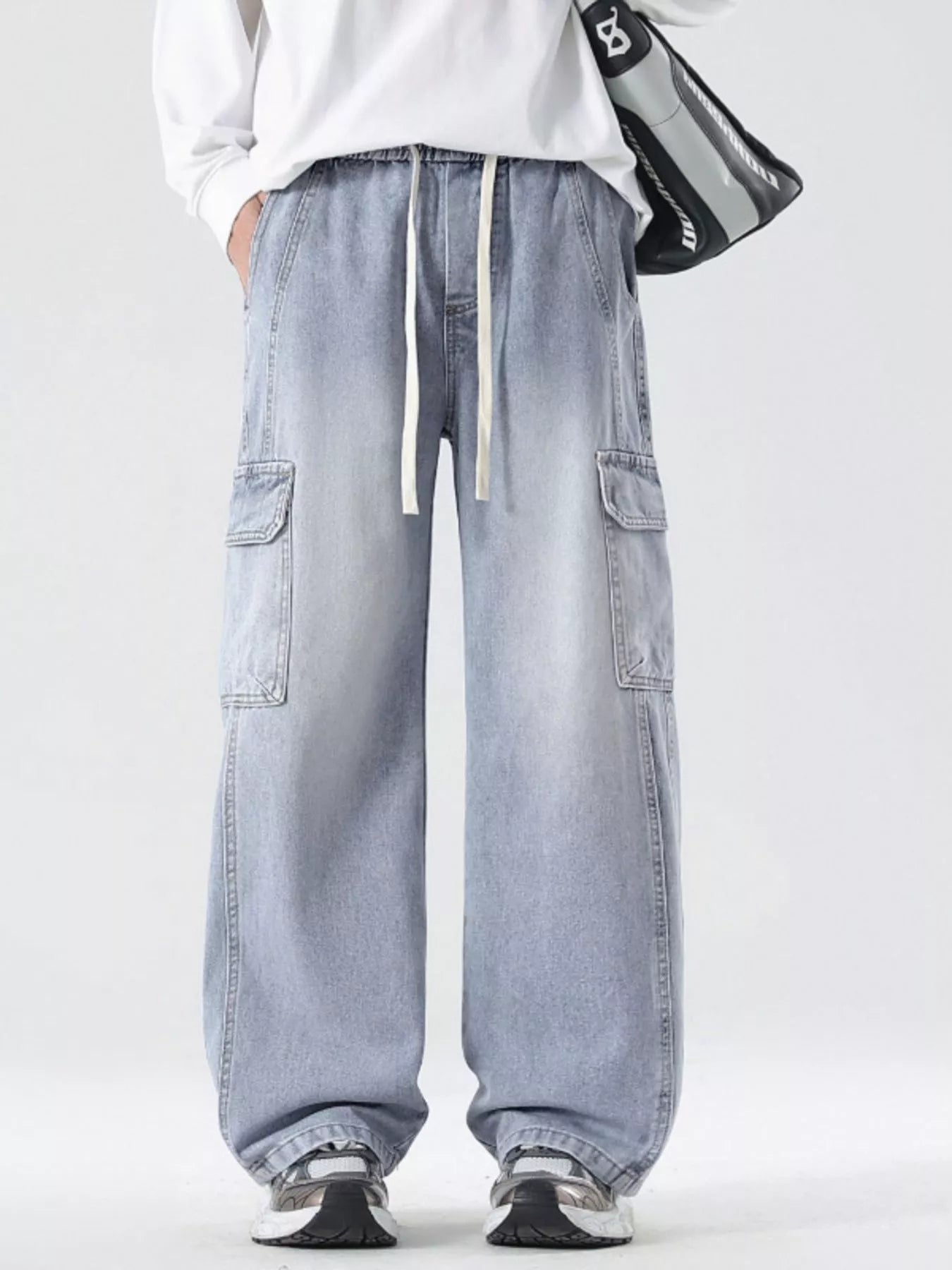 Relaxed Fit Mens Cargo Pants with Elastic Waist