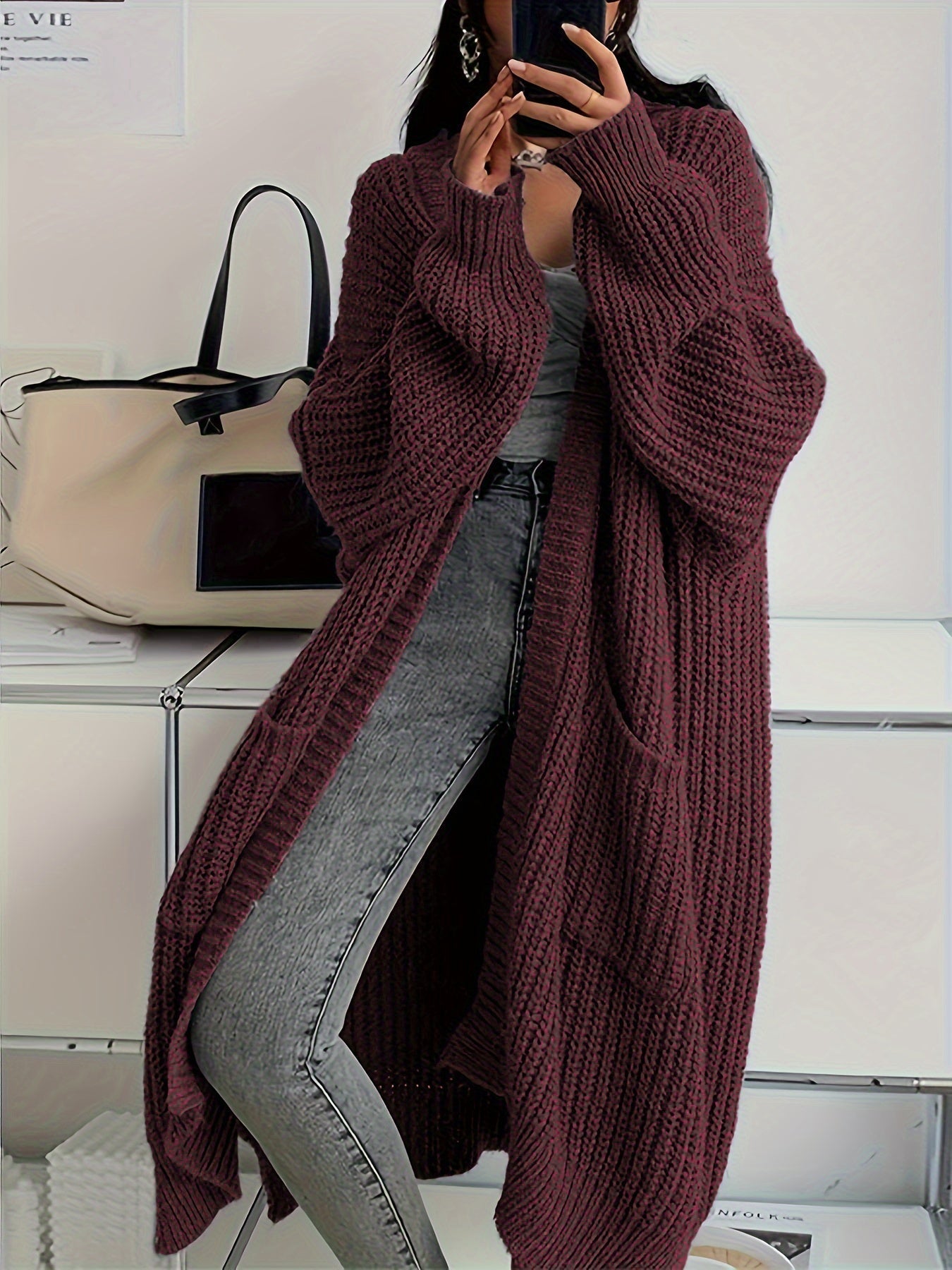 Cozy Textured Pocket Women's Wool Cardigan Sweater