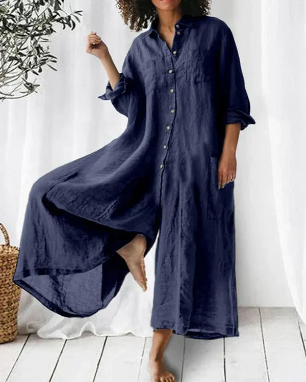 Relaxed Fit V-Neck Linen Jumpsuit for Women