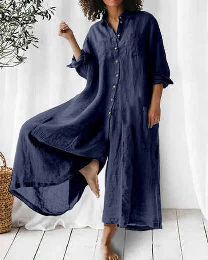 Relaxed Fit V-Neck Linen Jumpsuit for Women
