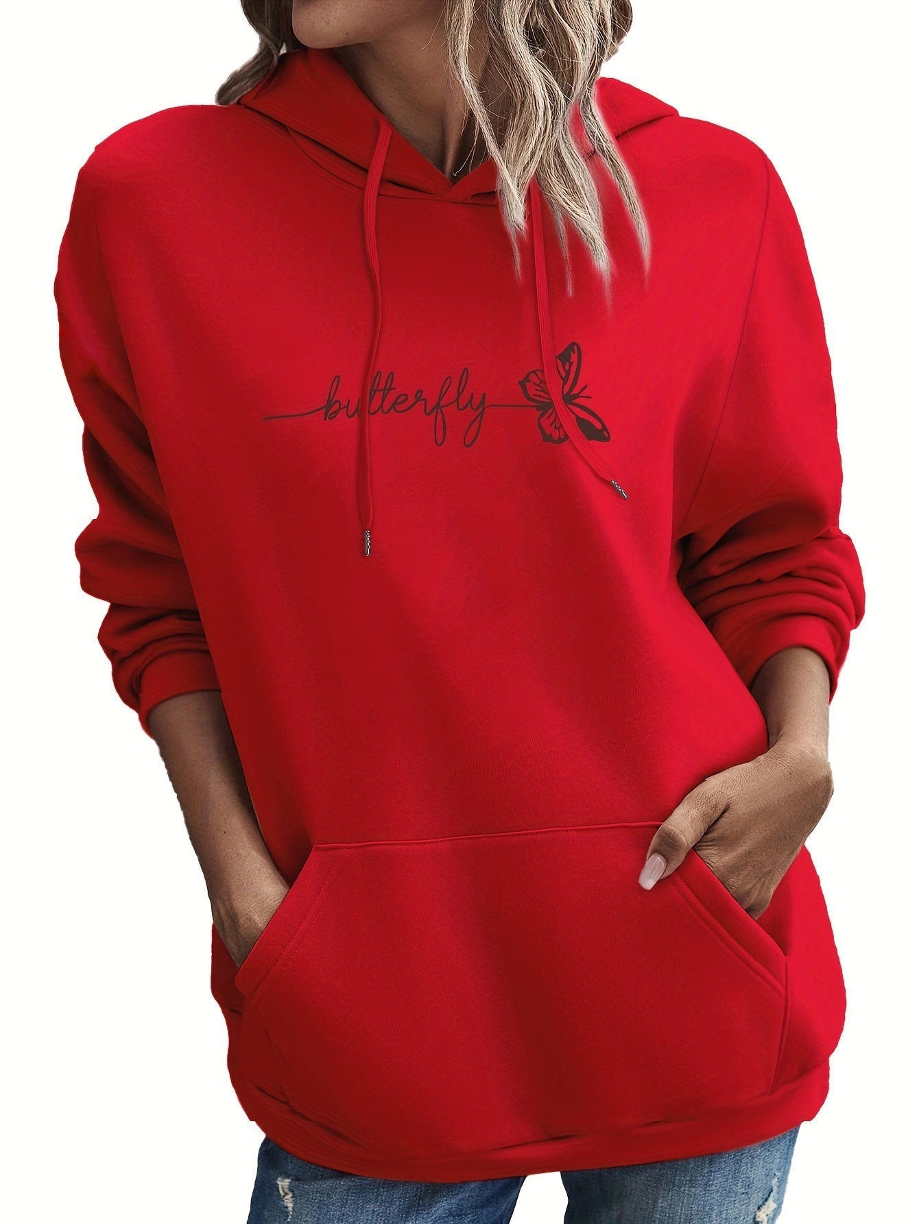 Cozy Women's Hooded Sweatshirt with Butterfly Design