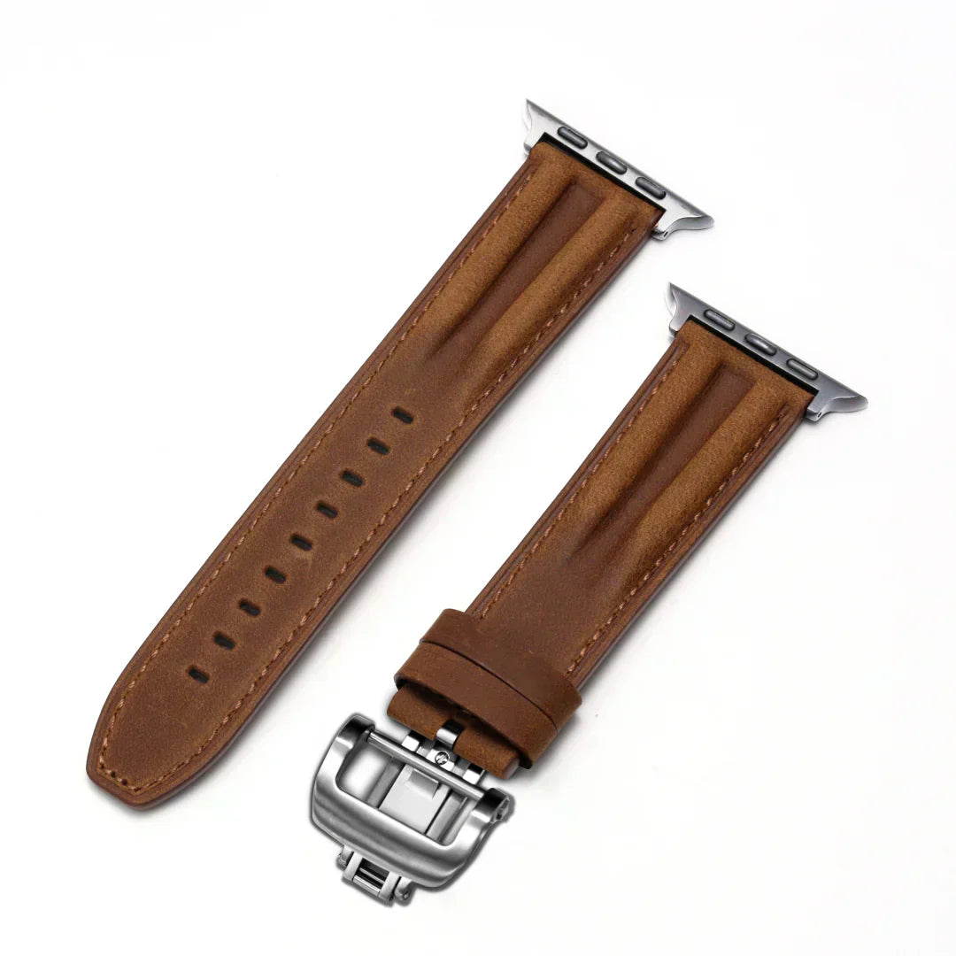 Premium Leather Apple Watch Band With Silver Buckle - VogeLuxe