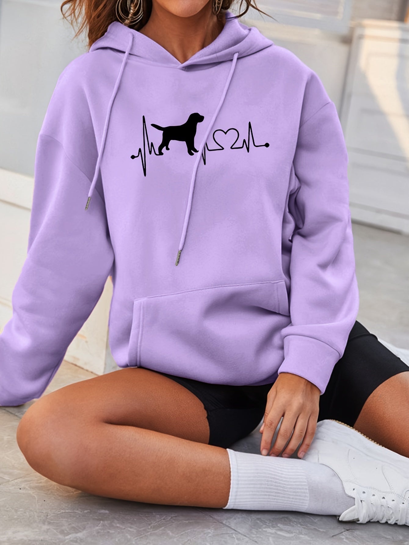 Cozy Women's Graphic Hoodie with Cute Dog Design - VogeLuxe
