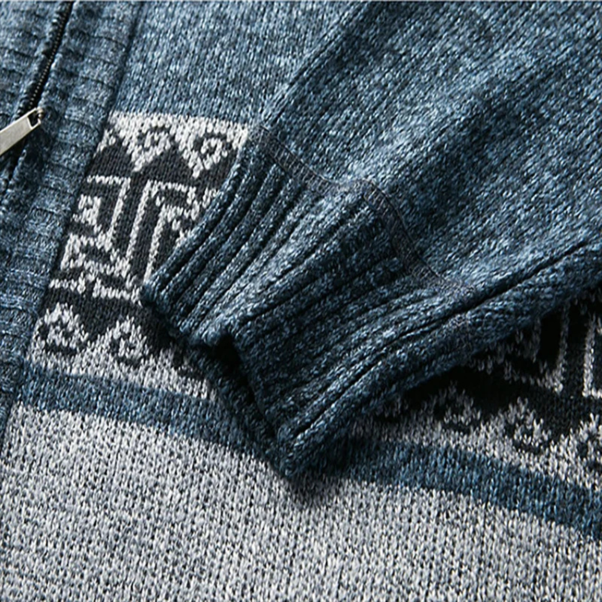 VogeLuxe | Men’s Zip Up Cardigan with Stand Collar and Chest Pattern