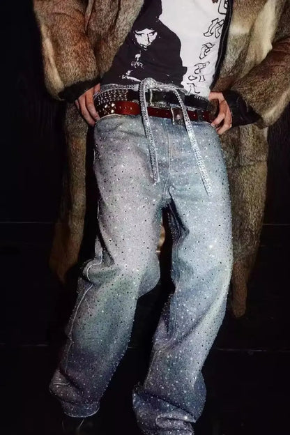 Distressed Diamond Mens Jeans with Belt