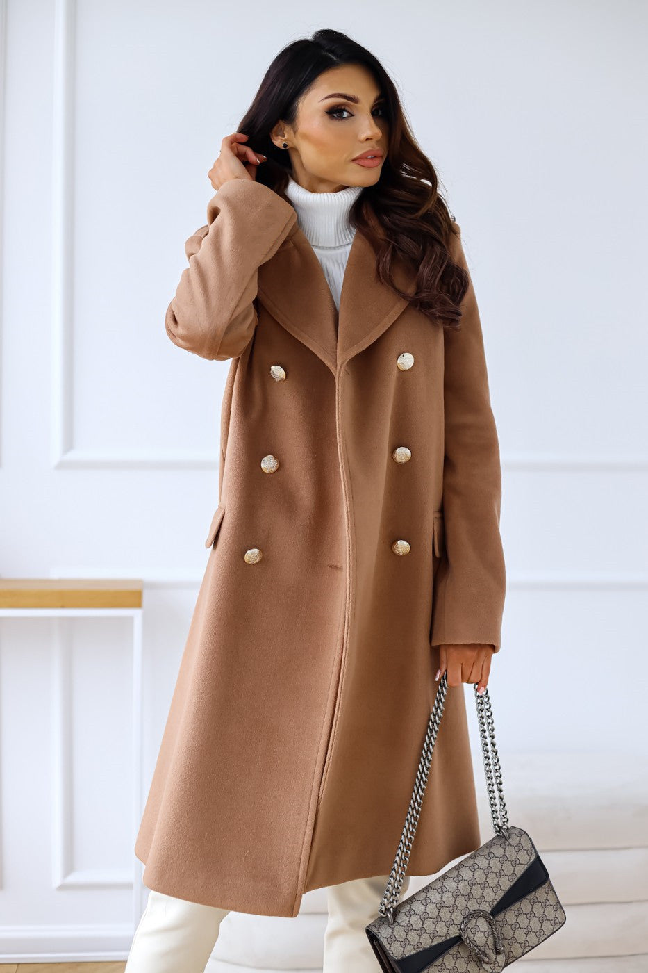 Classic Ladies Double Breasted Wool Trench Coat