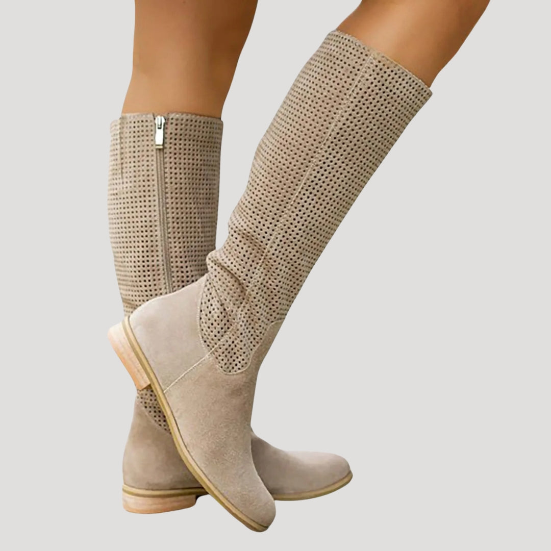 Low Heel Suede Mid Calf Boots - VogeLuxe