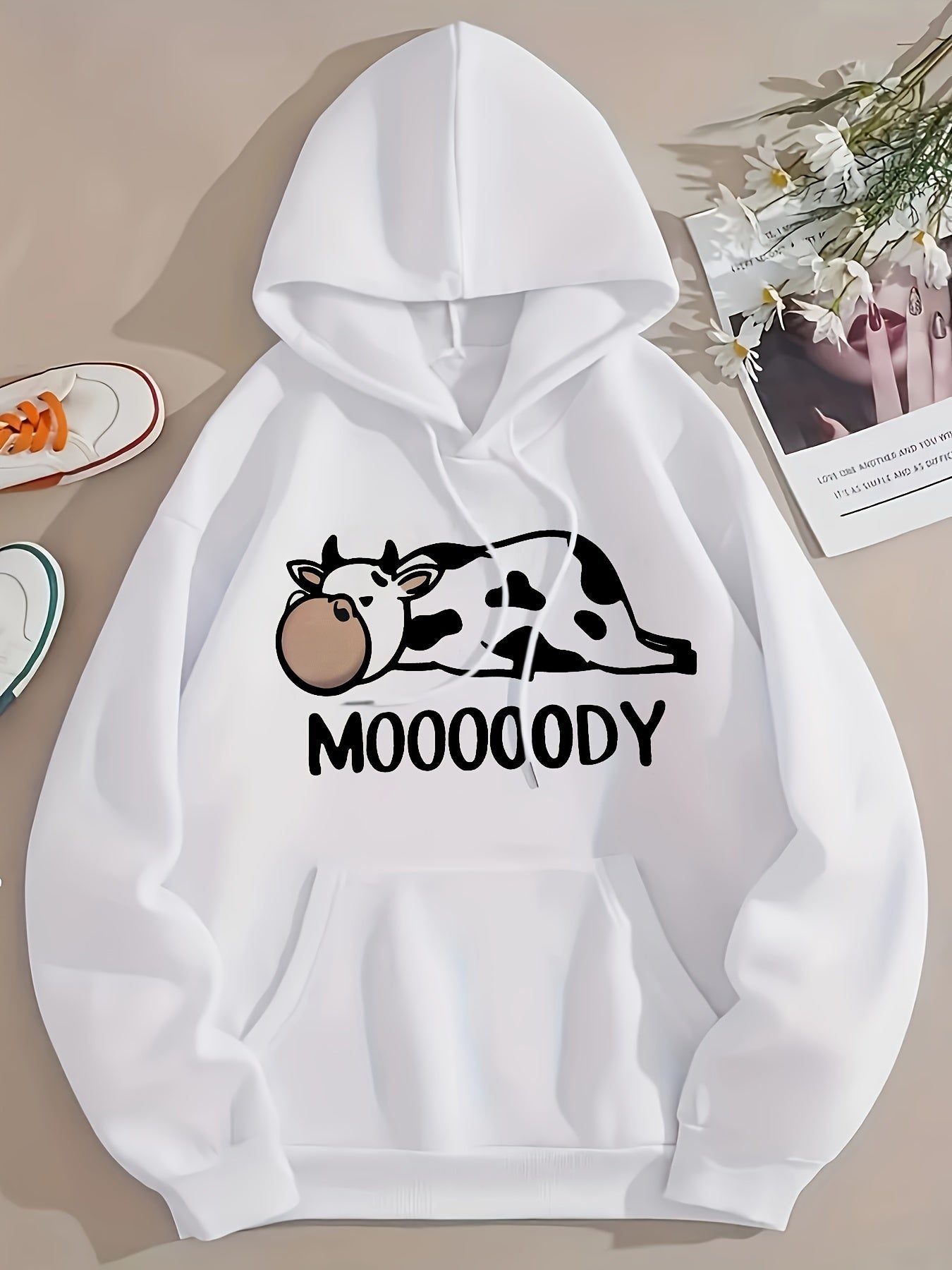 Cozy Women's Loose Fit Hoodie with Animal Print Pocket - VogeLuxe