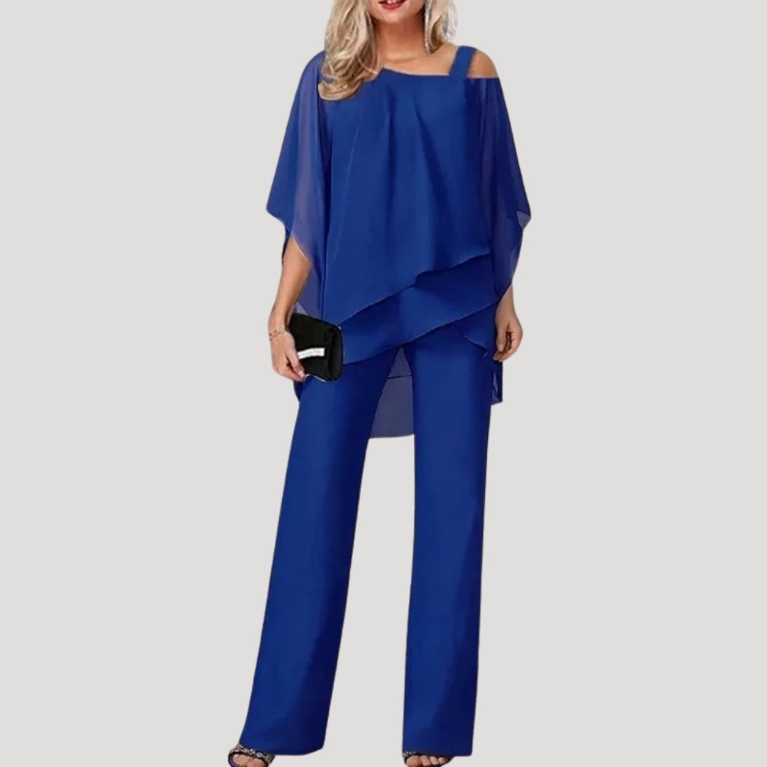 Elegant Ladies 2 Piece Chiffon Wedding Guest Suit - VogeLuxe