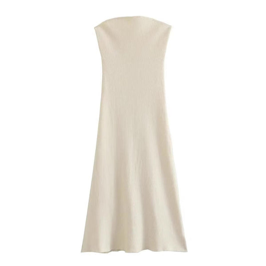 Women's Casual Sleeveless Bodycon Midi Dress Beige - BritishElegance