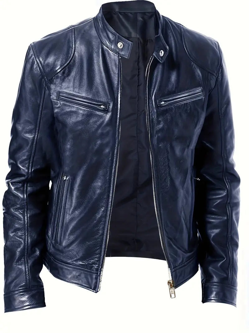 Men's Slim Black Faux Leather Biker Jacket