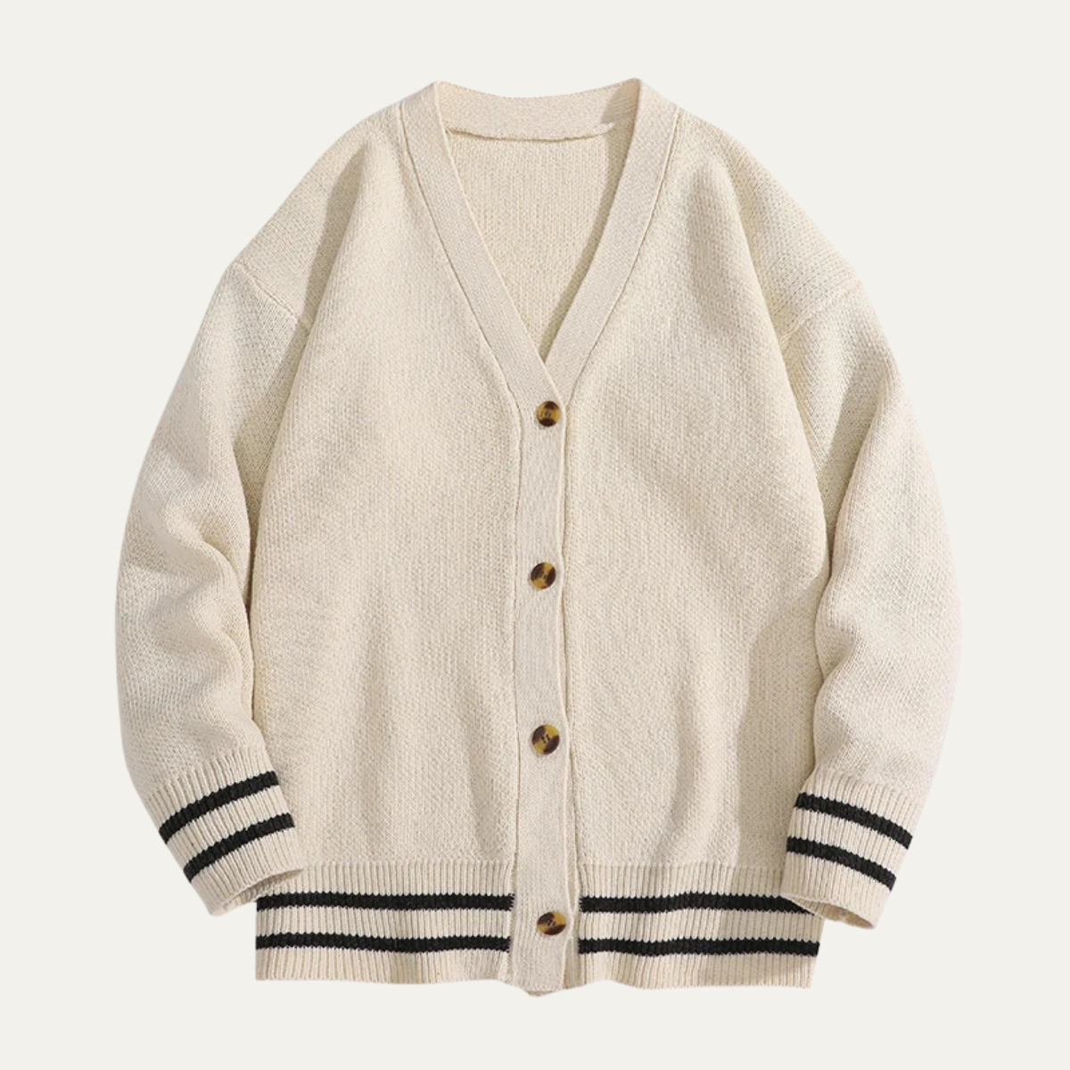 VogeLuxe | Men’s Varsity V Neck Cardigan with Striped Ribbed Trim
