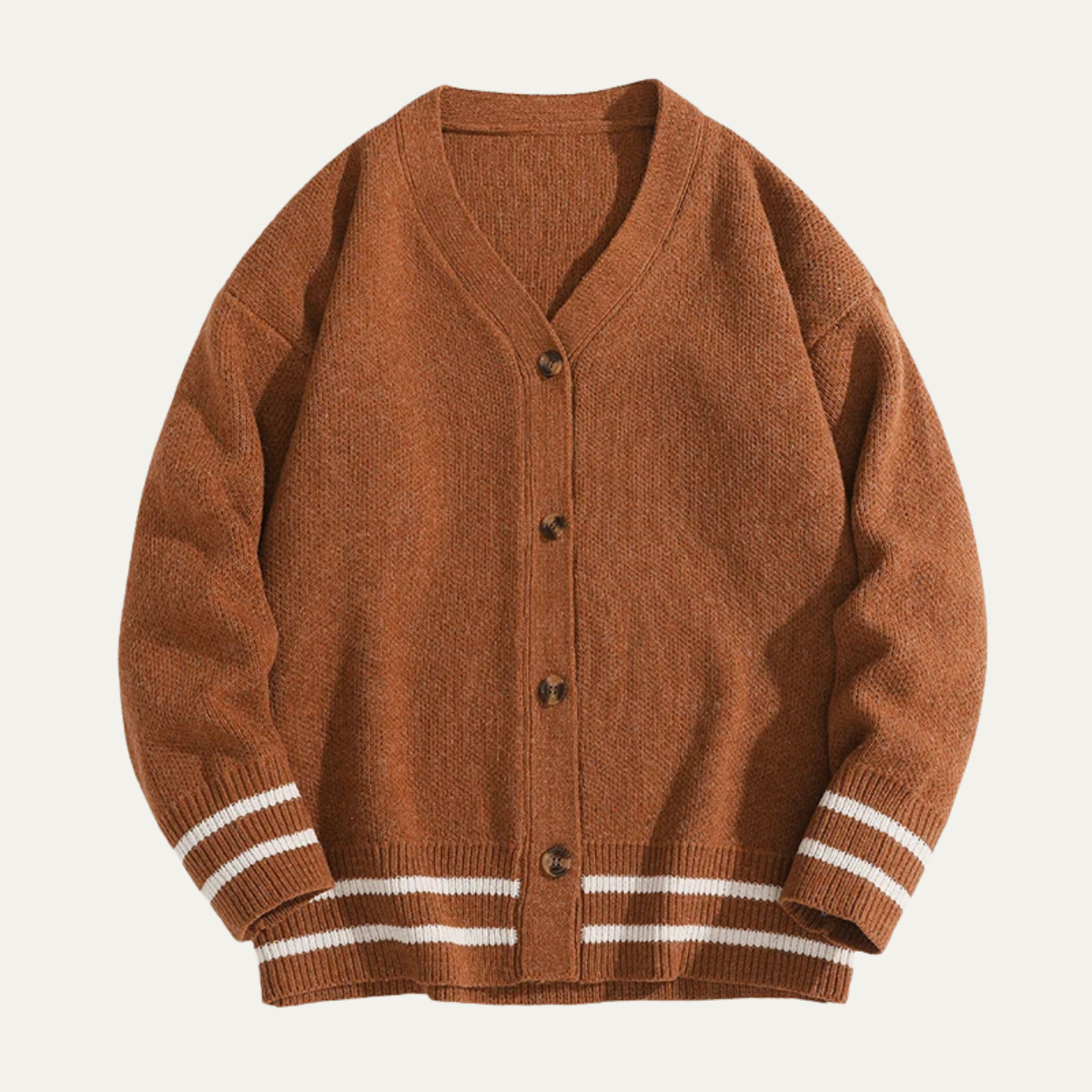 VogeLuxe | Men’s Varsity V Neck Cardigan with Striped Ribbed Trim